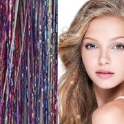 Bling Silver glitter hair Extensions 100 pcs glitter hair strand 80 cm - Rainbow